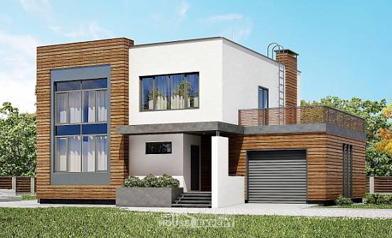 220-003-П Проект двухэтажного дома и гаражом, простой домик из блока Советская Гавань | Проекты домов от House Expert