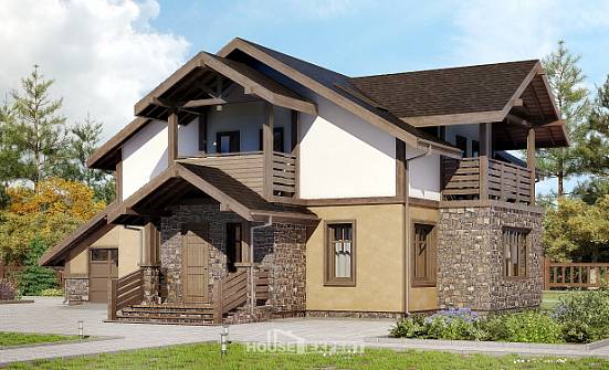 180-011-Л Проект двухэтажного дома с мансардой и гаражом, уютный коттедж из блока Амурск | Проекты домов от House Expert