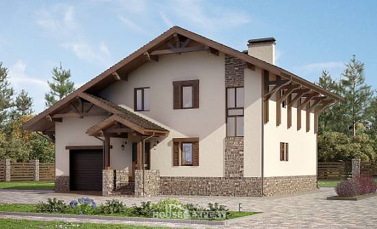 190-007-Л Проект двухэтажного дома с мансардным этажом и гаражом, уютный загородный дом из кирпича Хабаровск | Проекты домов от House Expert