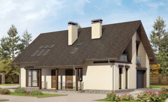 185-005-Л Проект двухэтажного дома с мансардой, гараж, красивый коттедж из арболита Амурск | Проекты домов от House Expert