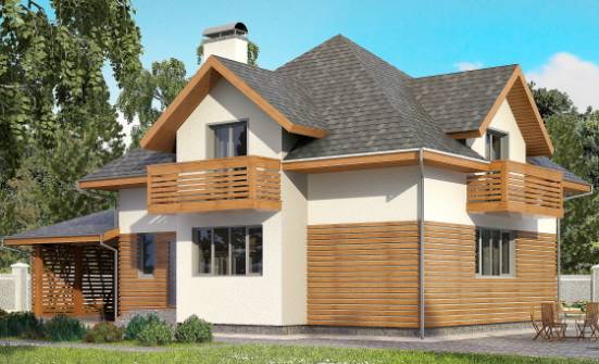 155-004-П Проект двухэтажного дома с мансардным этажом и гаражом, красивый домик из бризолита Хабаровск | Проекты домов от House Expert