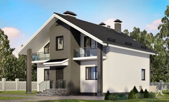 150-005-Л Проект двухэтажного дома с мансардным этажом, небольшой дом из твинблока Хабаровск | Проекты домов от House Expert