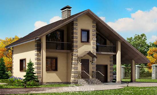 150-003-П Проект двухэтажного дома мансардой, гараж, классический дом из блока Амурск | Проекты домов от House Expert