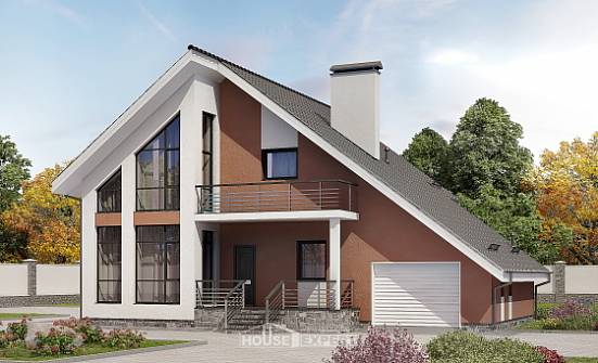 200-007-П Проект двухэтажного дома с мансардным этажом и гаражом, средний загородный дом из пеноблока Амурск | Проекты домов от House Expert