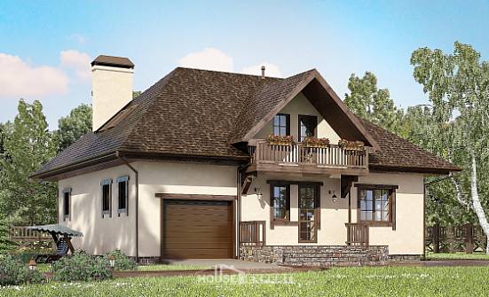200-001-Л Проект двухэтажного дома мансардный этаж и гаражом, средний домик из газобетона Хабаровск | Проекты домов от House Expert