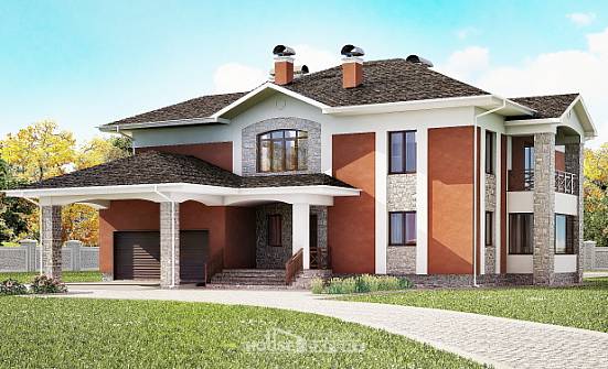 400-002-Л Проект двухэтажного дома и гаражом, классический загородный дом из кирпича Амурск | Проекты домов от House Expert