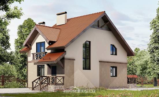 120-003-Л Проект двухэтажного дома с мансардным этажом, компактный коттедж из поризованных блоков Хабаровск | Проекты домов от House Expert