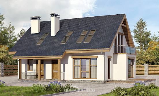 155-012-П Проект двухэтажного дома мансардой, современный домик из газосиликатных блоков Хабаровск | Проекты домов от House Expert