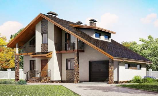 180-008-П Проект двухэтажного дома с мансардой и гаражом, средний домик из керамзитобетонных блоков Амурск | Проекты домов от House Expert