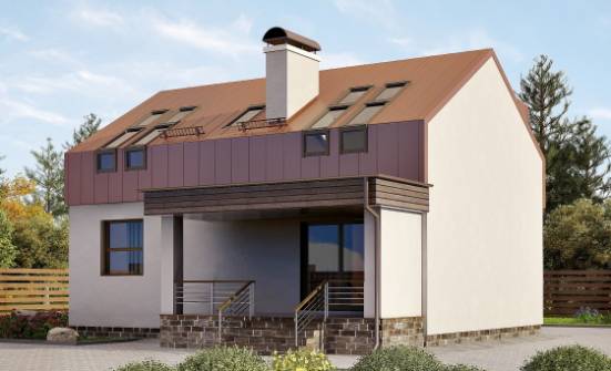120-004-Л Проект двухэтажного дома с мансардным этажом, бюджетный коттедж из пеноблока Амурск | Проекты домов от House Expert