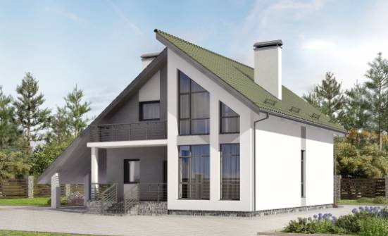 170-009-Л Проект двухэтажного дома мансардой и гаражом, простой загородный дом из поризованных блоков Амурск | Проекты домов от House Expert