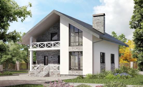 155-001-Л Проект двухэтажного дома с мансардой и гаражом, классический домик из газобетона Хабаровск | Проекты домов от House Expert