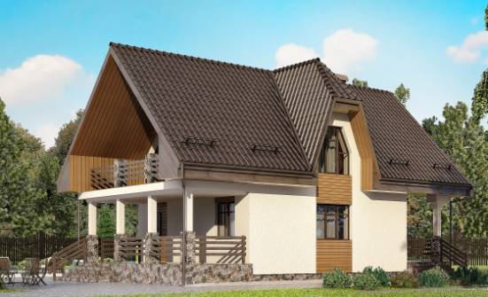 150-001-Л Проект двухэтажного дома мансардный этаж и гаражом, экономичный домик из поризованных блоков Хабаровск | Проекты домов от House Expert