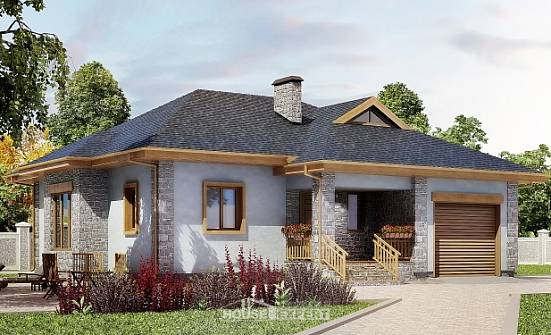 130-006-П Проект одноэтажного дома и гаражом, простой загородный дом из пеноблока Хабаровск | Проекты домов от House Expert