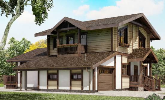 190-004-П Проект двухэтажного дома с мансардой и гаражом, современный коттедж из арболита из дерева Хабаровск | Проекты домов от House Expert