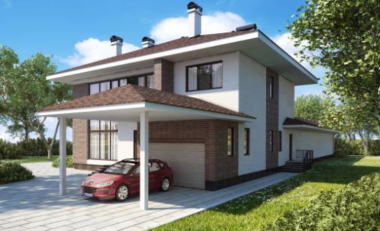 340-001-П Проект двухэтажного дома и гаражом, большой загородный дом из кирпича Советская Гавань | Проекты домов от House Expert