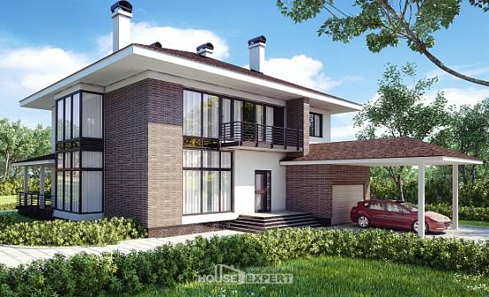 340-001-П Проект двухэтажного дома и гаражом, большой загородный дом из кирпича Советская Гавань | Проекты домов от House Expert