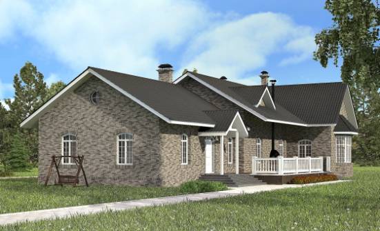 195-001-П Проект одноэтажного дома, классический загородный дом из кирпича Хабаровск | Проекты домов от House Expert