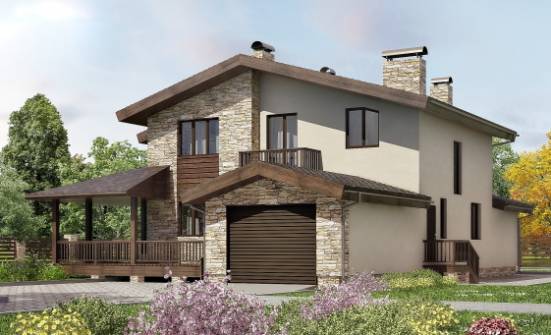220-001-Л Проект двухэтажного дома с мансардой и гаражом, красивый загородный дом из блока Амурск | Проекты домов от House Expert