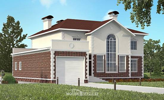 380-001-Л Проект двухэтажного дома и гаражом, красивый коттедж из кирпича Амурск | Проекты домов от House Expert