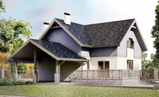 150-011-П Проект двухэтажного дома мансардой и гаражом, красивый коттедж из теплоблока Хабаровск | Проекты домов от House Expert
