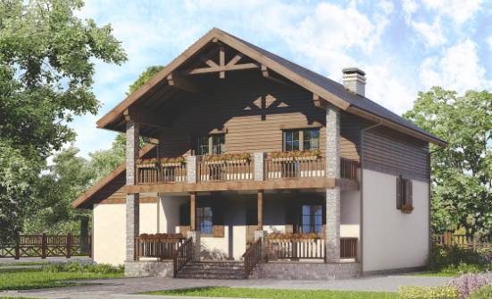 200-003-П Проект двухэтажного дома, гараж, красивый загородный дом из арболита Хабаровск | Проекты домов от House Expert