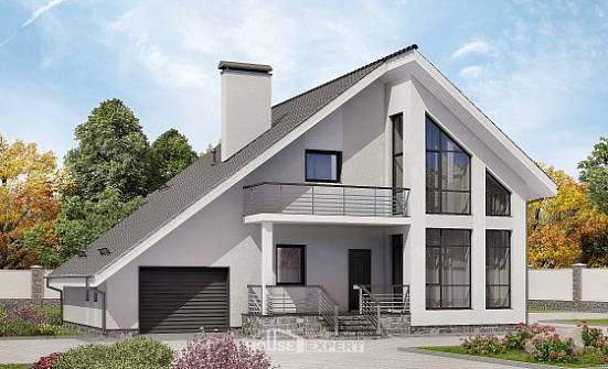 200-007-Л Проект двухэтажного дома мансардой и гаражом, просторный домик из керамзитобетонных блоков Хабаровск | Проекты домов от House Expert