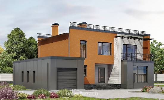 260-002-Л Проект двухэтажного дома и гаражом, большой загородный дом из газобетона Амурск | Проекты домов от House Expert