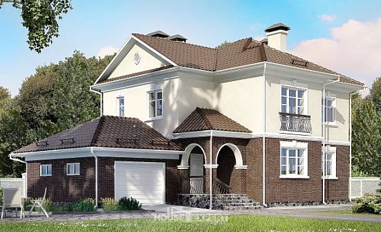 190-002-Л Проект двухэтажного дома и гаражом, средний домик из газобетона Советская Гавань | Проекты домов от House Expert