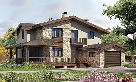 220-001-Л Проект двухэтажного дома с мансардой и гаражом, красивый загородный дом из блока Амурск | Проекты домов от House Expert