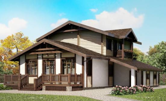 190-004-П Проект двухэтажного дома с мансардой и гаражом, современный коттедж из арболита из дерева Хабаровск | Проекты домов от House Expert