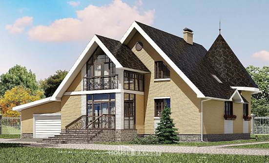 250-001-Л Проект двухэтажного дома с мансардой и гаражом, просторный загородный дом из газобетона Советская Гавань | Проекты домов от House Expert
