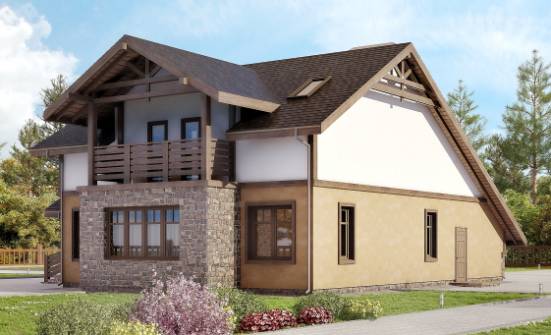 180-011-Л Проект двухэтажного дома с мансардой и гаражом, уютный коттедж из блока Амурск | Проекты домов от House Expert