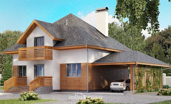 155-004-П Проект двухэтажного дома с мансардным этажом и гаражом, красивый домик из бризолита Хабаровск | Проекты домов от House Expert