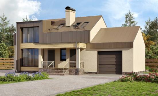 150-015-Л Проект двухэтажного дома с мансардой, гараж, компактный дом из газобетона Хабаровск | Проекты домов от House Expert