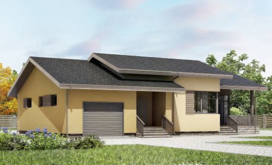135-002-Л Проект одноэтажного дома и гаражом, экономичный дом из поризованных блоков Амурск | Проекты домов от House Expert