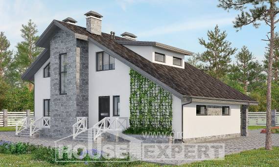 180-017-Л Проект двухэтажного дома с мансардой и гаражом, простой дом из газосиликатных блоков Амурск, House Expert