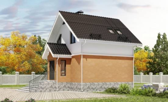 100-005-Л Проект двухэтажного дома с мансардой, простой домик из керамзитобетонных блоков, Амурск