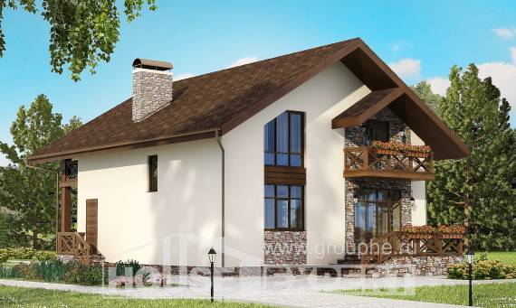 155-001-П Проект двухэтажного дома мансардой и гаражом, классический коттедж из газосиликатных блоков, Хабаровск