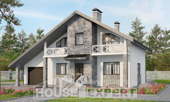 180-017-Л Проект двухэтажного дома с мансардой, гараж, современный дом из теплоблока, Советская Гавань