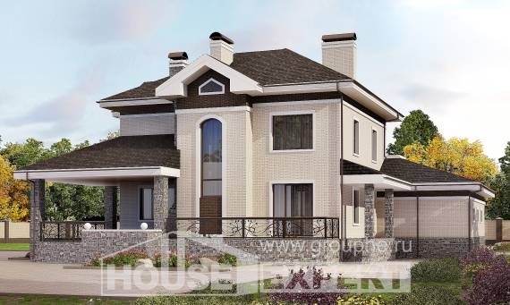 365-001-Л Проект трехэтажного дома и гаражом, красивый загородный дом из кирпича Амурск, House Expert