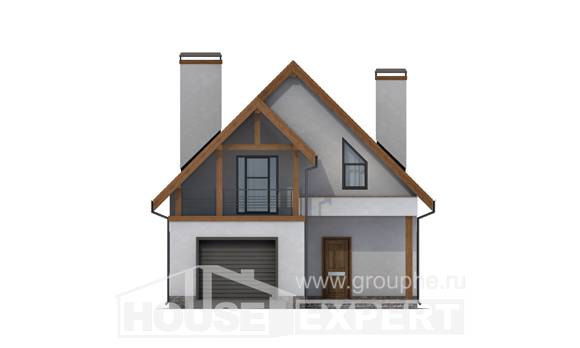 120-005-П Проект двухэтажного дома с мансардным этажом и гаражом, бюджетный дом из блока, Хабаровск