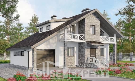 180-017-Л Проект двухэтажного дома мансардой, гараж, классический коттедж из теплоблока, Хабаровск