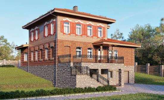 380-002-Л Проект трехэтажного дома и гаражом, огромный домик из кирпича, Хабаровск