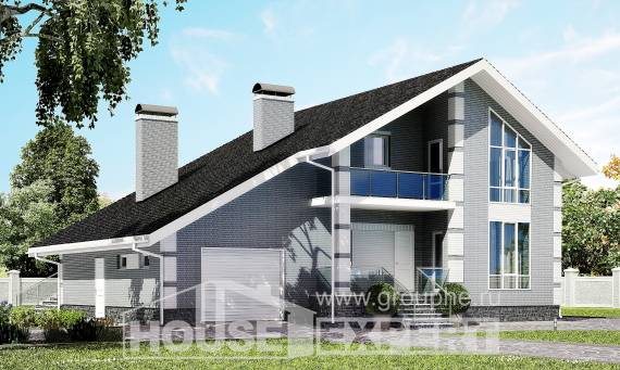 190-006-Л Проект двухэтажного дома с мансардой, гараж, простой загородный дом из твинблока Советская Гавань, House Expert