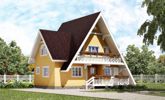 155-008-П Проект двухэтажного дома с мансардой, скромный коттедж из бревен Советская Гавань | Проекты домов от House Expert