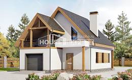120-005-П Проект двухэтажного дома мансардой и гаражом, современный дом из поризованных блоков, Хабаровск