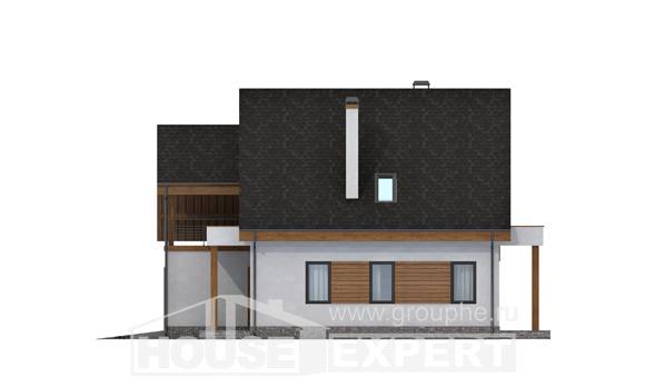 120-005-П Проект двухэтажного дома с мансардой и гаражом, небольшой коттедж из газобетона, Амурск