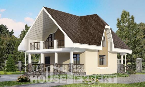 125-001-Л Проект двухэтажного дома мансардой, компактный загородный дом из теплоблока Амурск, House Expert