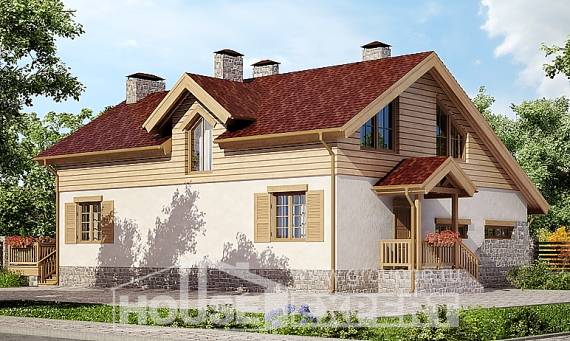 165-002-П Проект двухэтажного дома с мансардой, гараж, уютный коттедж из пеноблока Амурск, House Expert